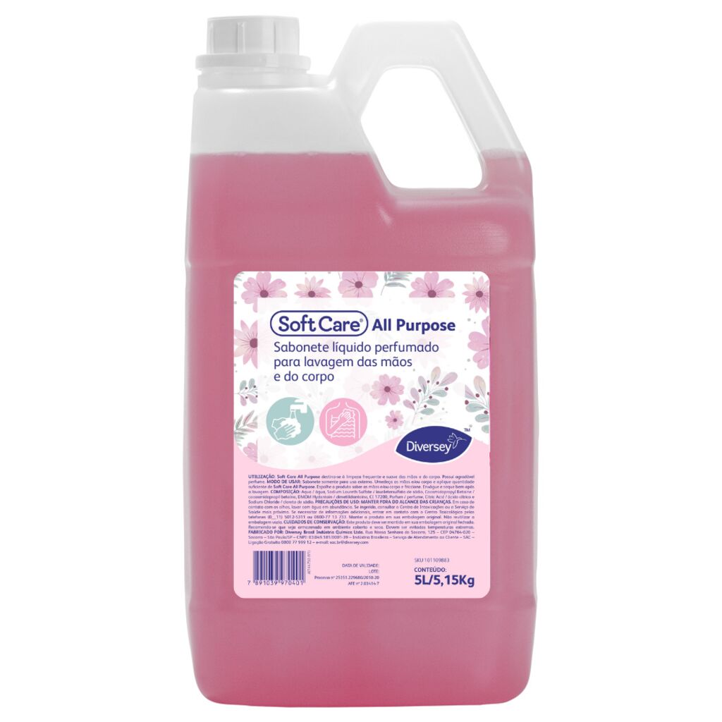 SOFT CARE ALL PURPOSE 4x5L - SABONETE LÍQUIDO PERFUMADO PARA LAVAGEM DAS MÃOS E DO CORPO